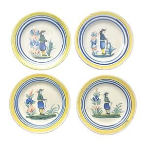 Henriot Quimper (Man) Set of 4 Vintage Ceramic Bread Plates 5 3/4” France